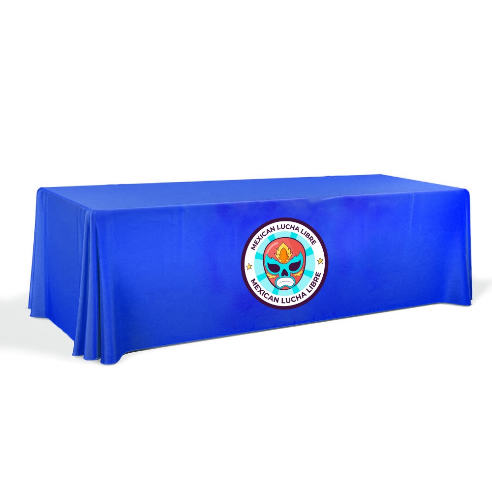 8' Economy Standard Draped Tablecloth (Full Color Dye Sublimation) with Logo 8' Economy Standard Draped Tablecloth (Full Color Dye Sublimation) with Logo