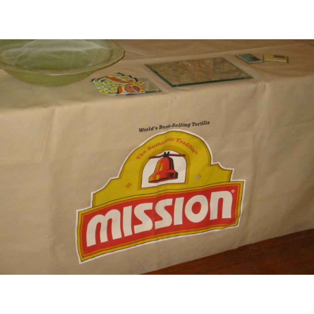 60"x132" Non-Woven 6' Table Cover with 28" Silk-screen Custom Printed 60"x132" Non-Woven 6' Table Cover with 28" Silk-screen Custom Printed