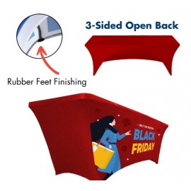 Customized Value - 4 ft. x 30"Top x 29"H - 3 Sided Hemmed Stretch Table Throw(Full Coverage Dye Sublimation)  Customized Value - 4 ft. x 30"Top x 29"H - 3 Sided Hemmed Stretch Table Throw(Full Coverage Dye Sublimation)