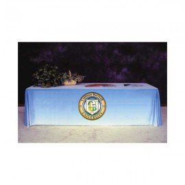 Promotional 6 ' Poly Poplin Counter Height Flat Tablecloth 144" X 102" W/ Dye Sublimation Logo  Promotional 6
