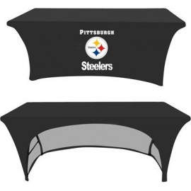 8ft Fitted Elastic Table Cover - 7oz Polyester w Dye Sublimation Print - Open Back with Logo