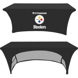8ft Fitted Elastic Table Cover - 7oz Polyester w Dye Sublimation Print - Open Back with Logo  8ft Fitted Elastic Table Cover - 7oz Polyester w Dye Sublimation Print - Open Back with Logo