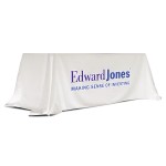 Logo Branded White 6' - 8' Convertible Table Throw, Dynamic Adhesion or Screen Print