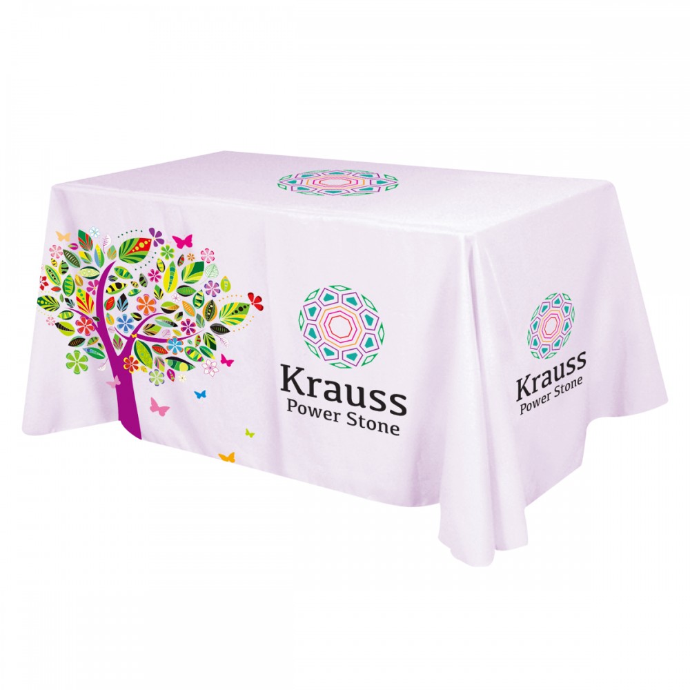 Promotional Flat All Over Dye Sub Table Cover - 3-sided, fits 6' table
