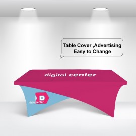 8' Cross-over Stretch Table Covers in Full Color Overall with Logo  8