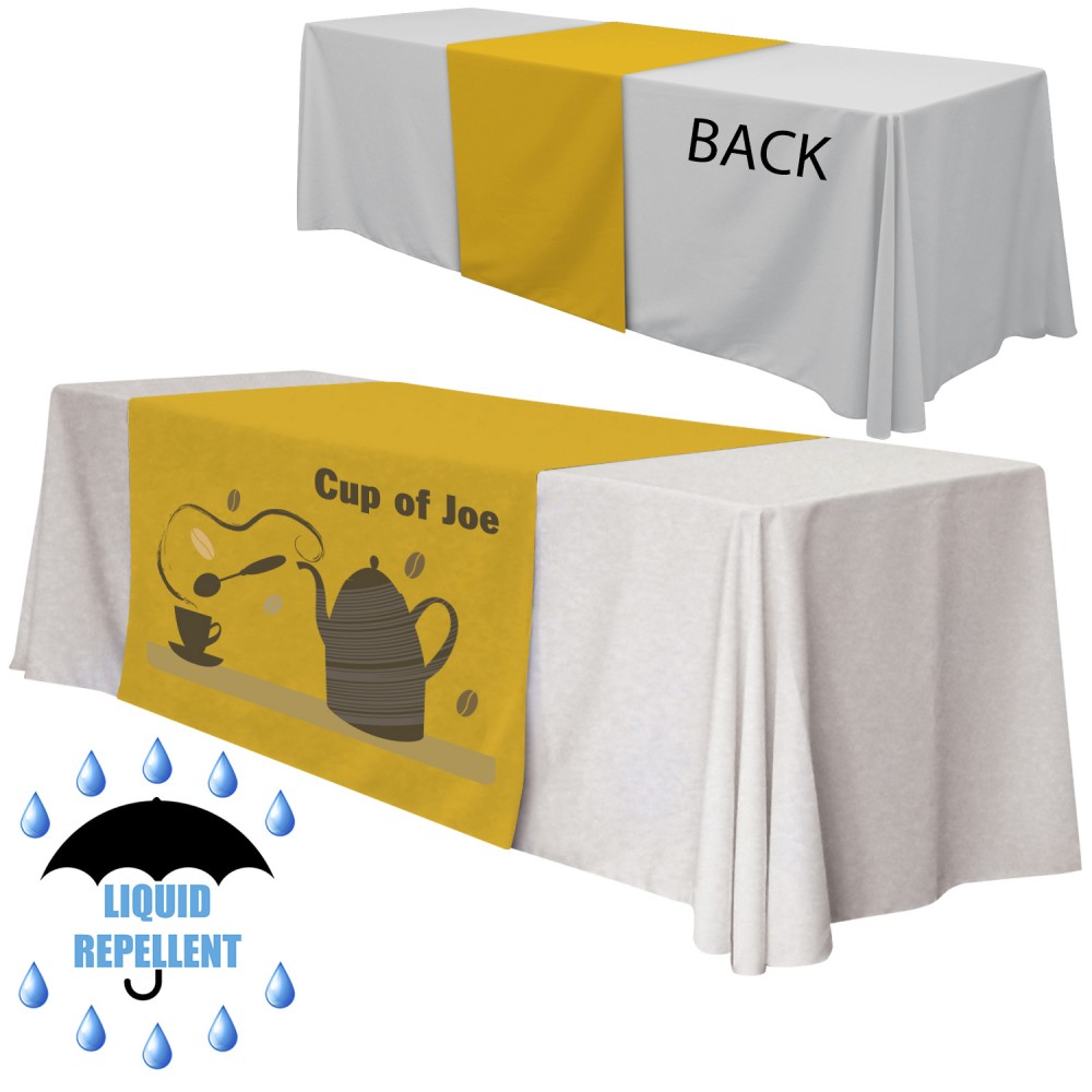 Logo Branded 60" x 84" Liquid Repellent Table Runner Polyester Full Color Full Bleed Dye Sublimation Logo Branded 60" x 84" Liquid Repellent Table Runner Polyester Full Color Full Bleed Dye Sublimation
