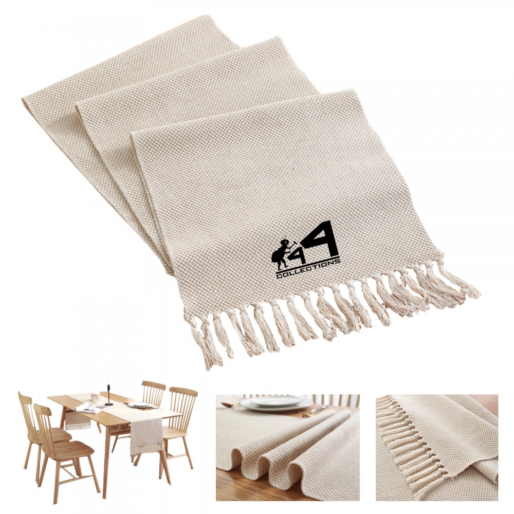 Tassel Cotton Linen Minimalist Tablecloth with Logo