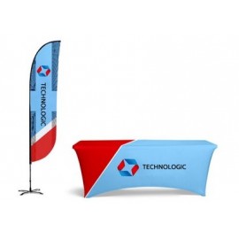 Personalized Basic Indoor Kit w Dye Sublimation 9ft Double-sided Feather Flag & 6ft Table Cover