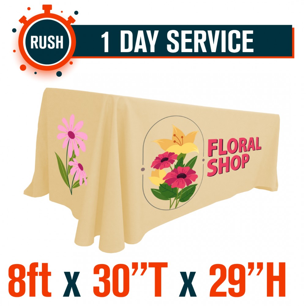 Premium | One Day RUSH SERVICE - 8ft x 30"T x 29"H Standard Table Throw with Logo
