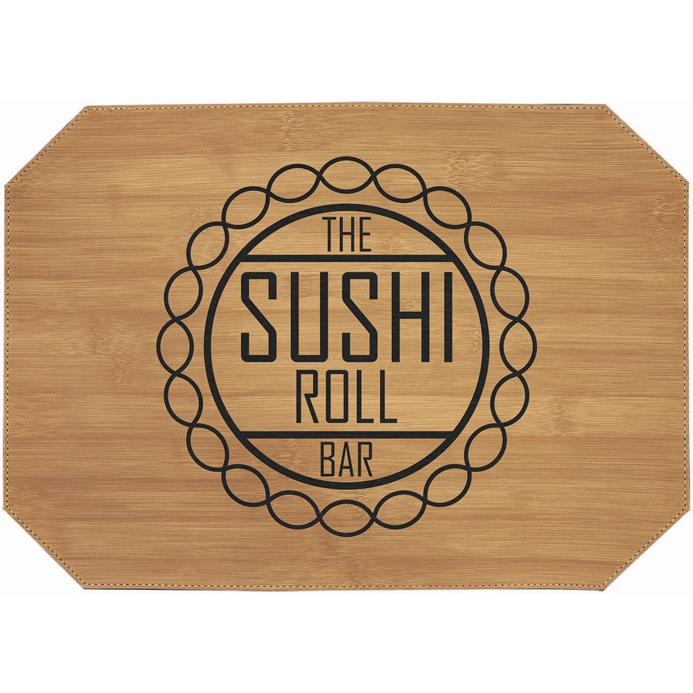 Custom Imprinted 12" x 17" Bamboo Laser engraved Leatherette Placemat Custom Imprinted 12" x 17" Bamboo Laser engraved Leatherette Placemat