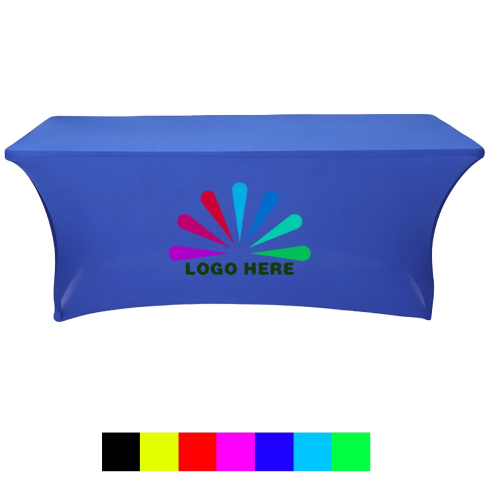 Logo Branded 6FT Stretch Spandex Table Cover for Rectangular Fitted Folding Tables Logo Branded 6FT Stretch Spandex Table Cover for Rectangular Fitted Folding Tables