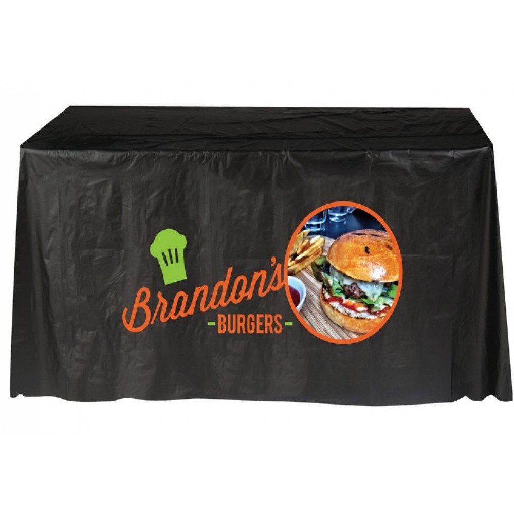 Customized Exclusive Front Panel Disposable Plastic 6' Table Cover (132"x65")
