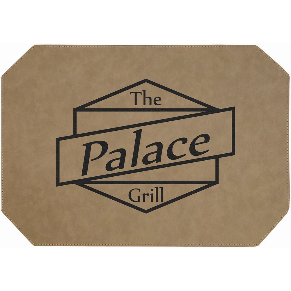Logo Branded 12" x 17" Light Brown Laser engraved Leatherette Placemat Logo Branded 12" x 17" Light Brown Laser engraved Leatherette Placemat