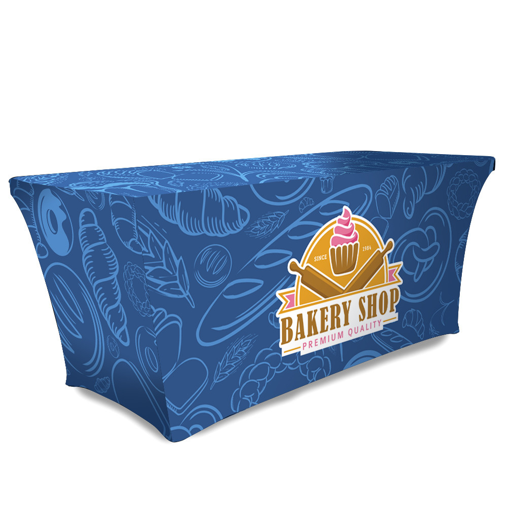 Logo Branded 6ft Stretch Table Throw - 4 Sided Logo Branded 6ft Stretch Table Throw - 4 Sided