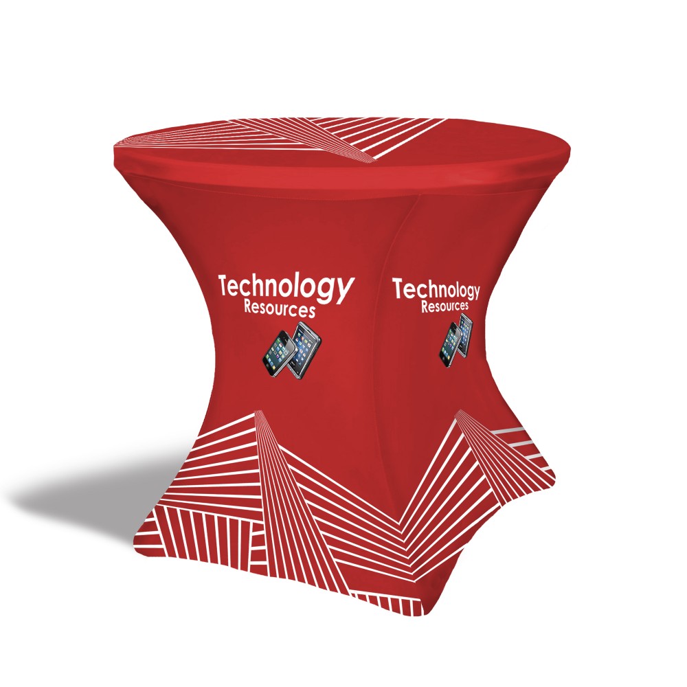 Logo Branded 30" Top x 29" High Round Stretch Table Throw - Full Color Dye Sublimation Logo Branded 30" Top x 29" High Round Stretch Table Throw - Full Color Dye Sublimation