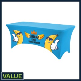 Logo Branded Value - 6 ft. x 30"Top x 29"H - 4 Sided Hemmed Stretch Table Throw (Full Coverage Dye Sublimation)