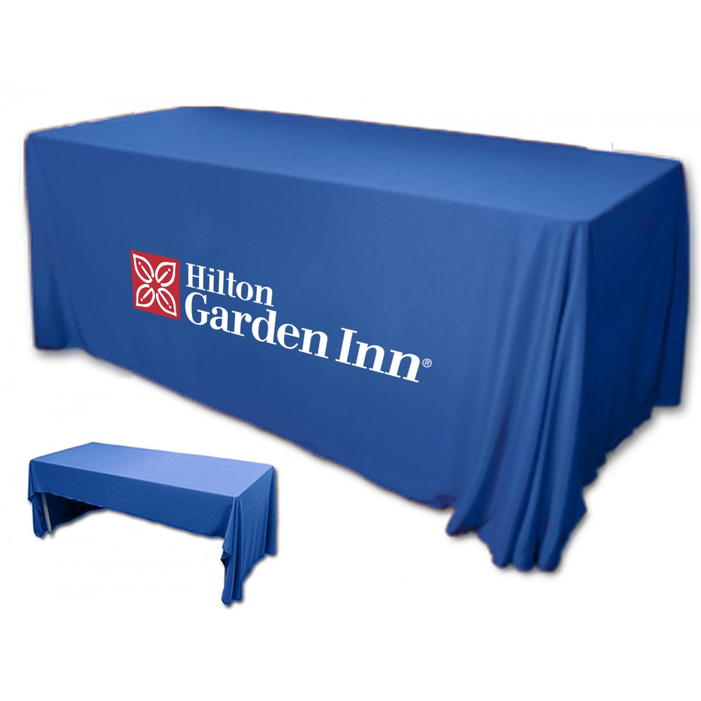 6' Premium PolyKnit 3-Sided Open Back Throw Style Table Cover w/Full Color Logo (72"x30"x29") with Logo