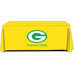 64"x128" Economy Premium Polyester Twill Tablecloths with 28" Silkscreen Logo Branded