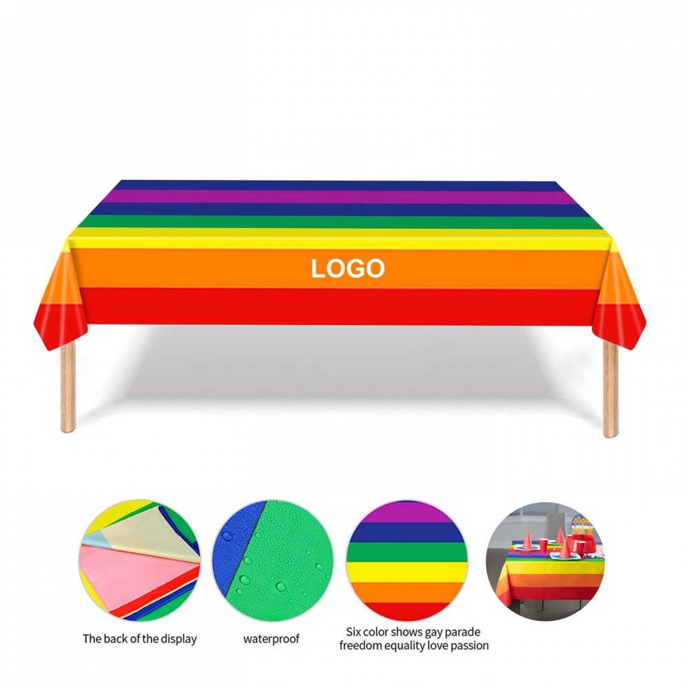 Rainbow Plastic Tablecloth (direct import) with Logo