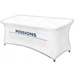 Customized White Stretch Fit Lycra Table Cover w/ Logo (6'x30"x29")