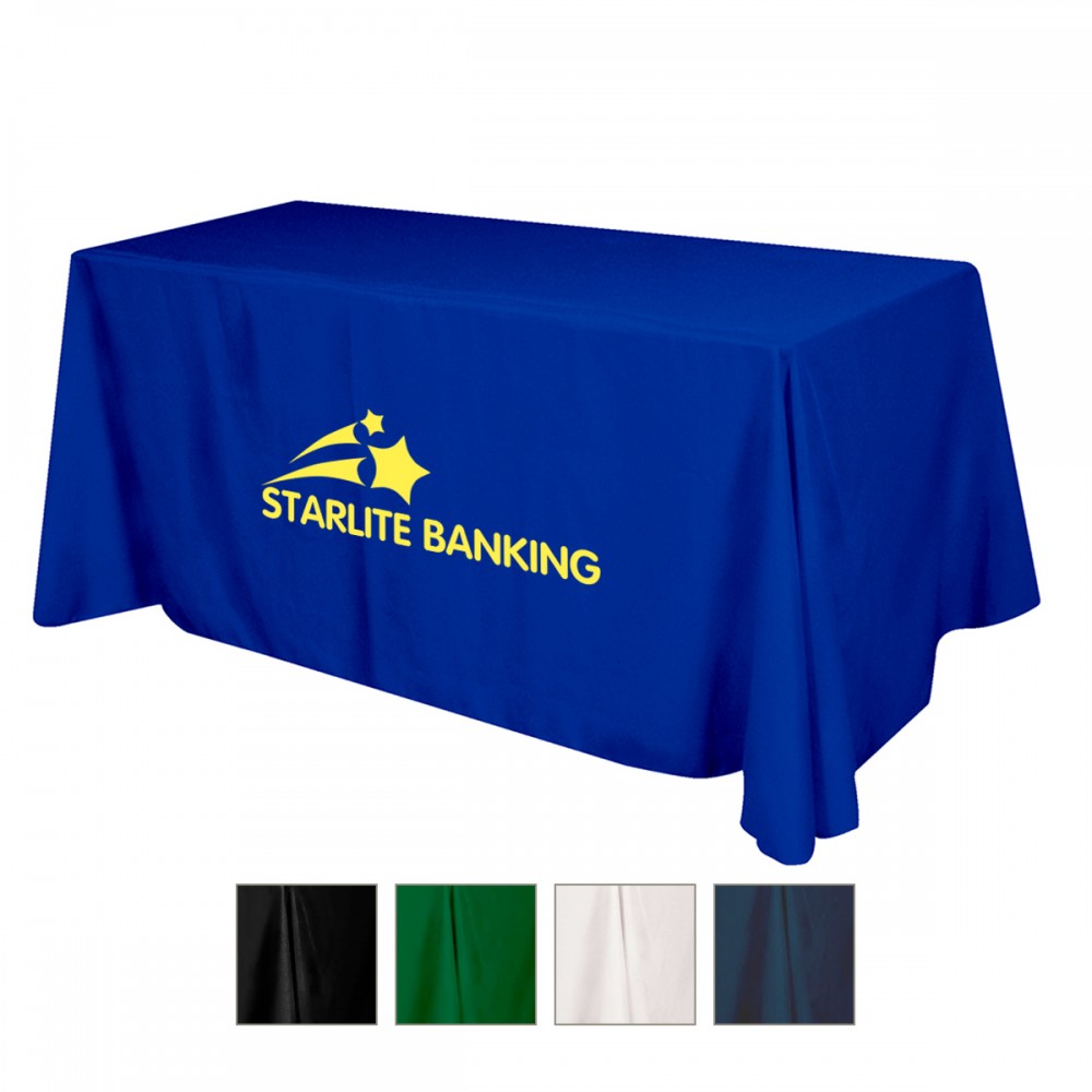 Logo Branded Flat Polyester 3-Sided Table Cover - fits 6' standard table Logo Branded Flat Polyester 3-Sided Table Cover - fits 6' standard table