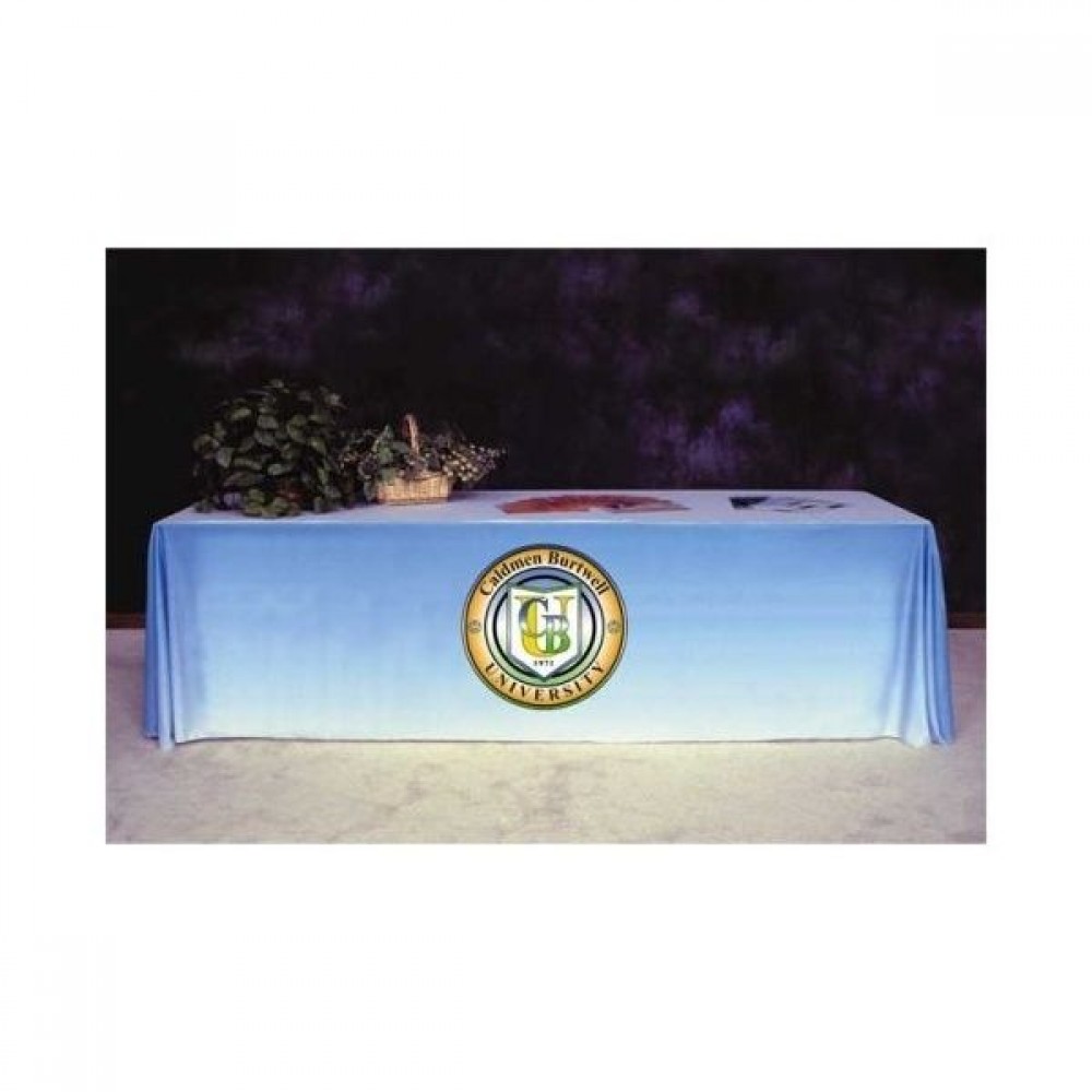 Custom Printed 6' Poly Twill Bistro Height Flat Tablecloth 154" X 112" W/ Dye Sublimation Logo Custom Printed 6' Poly Twill Bistro Height Flat Tablecloth 154" X 112" W/ Dye Sublimation Logo