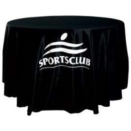 Economy Poly Poplin Round Display Cloths w/ All Over Dye Sublimation with Logo  Economy Poly Poplin Round Display Cloths w/ All Over Dye Sublimation with Logo