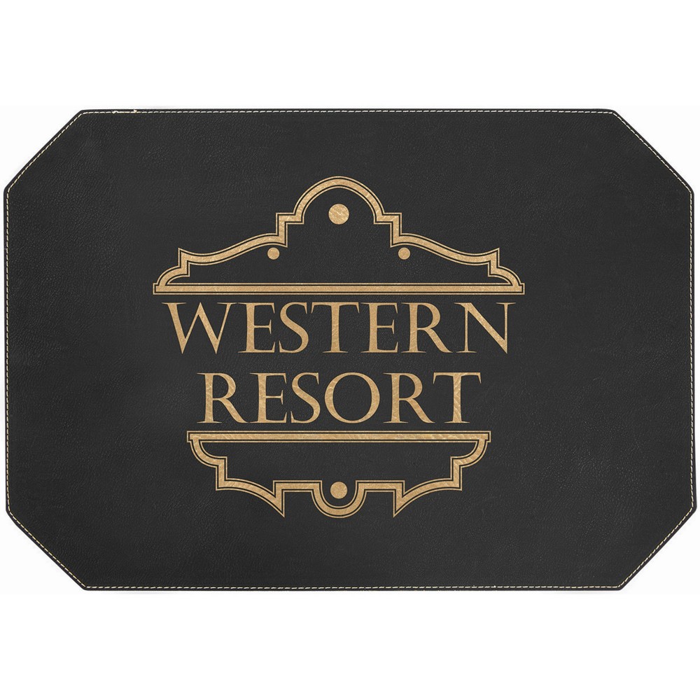 Custom Printed 12" x 17" Black/Gold Laser engraved Leatherette Placemat Custom Printed 12" x 17" Black/Gold Laser engraved Leatherette Placemat