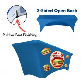 Value - 6 ft. x 30"Top x 29"H - 3 Sided Hemmed Stretch Table Throw (Full Coverage Dye Sublimation) with Logo