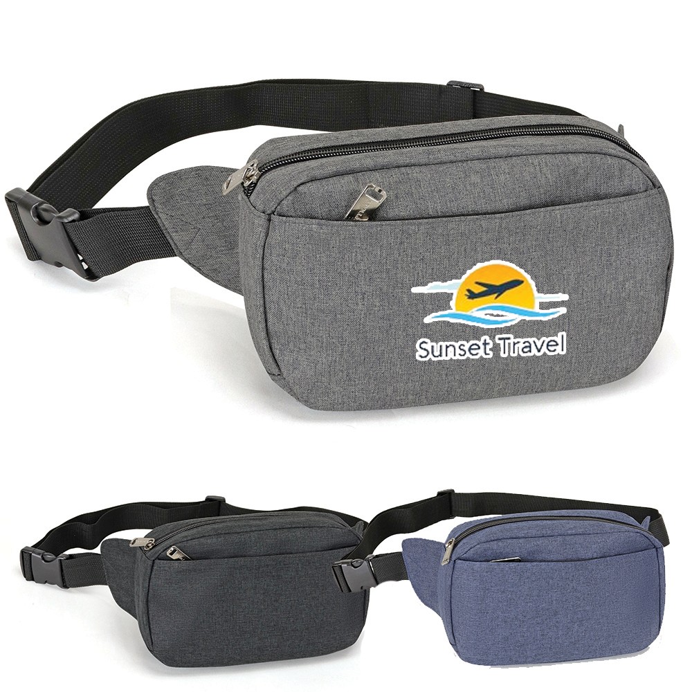 Logo Branded Heathered Two Pocket Fanny Pack Logo Branded Heathered Two Pocket Fanny Pack