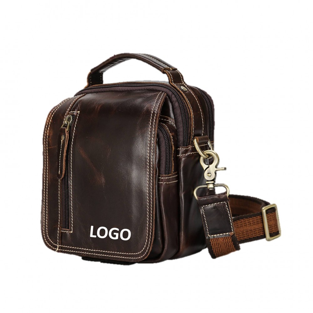 Retro Leather Men's Shoulder Bag (direct import) with Logo