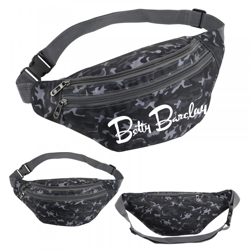 Custom Embroidered Waterproof Camo Three Zipper Fanny Pack Custom Embroidered Waterproof Camo Three Zipper Fanny Pack