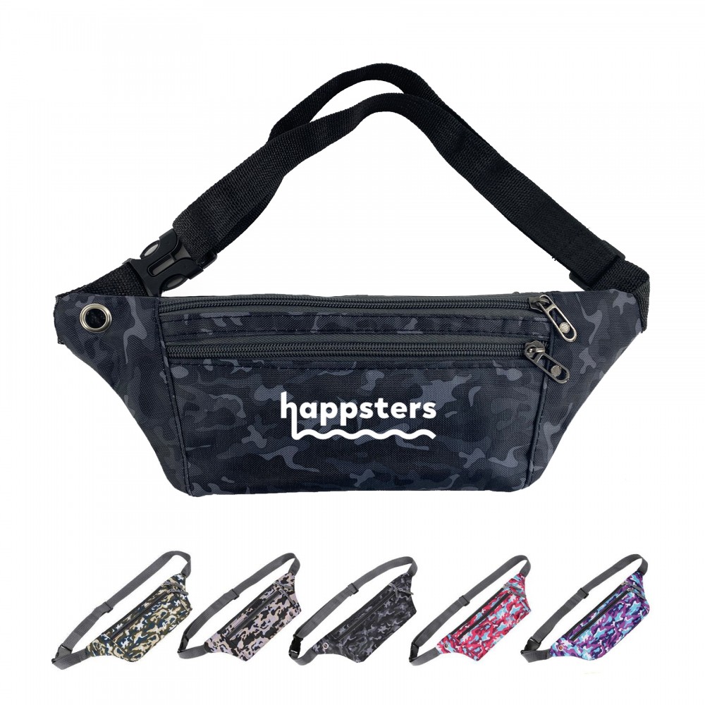 Three Zipper Camo Fanny Pack Logo Branded