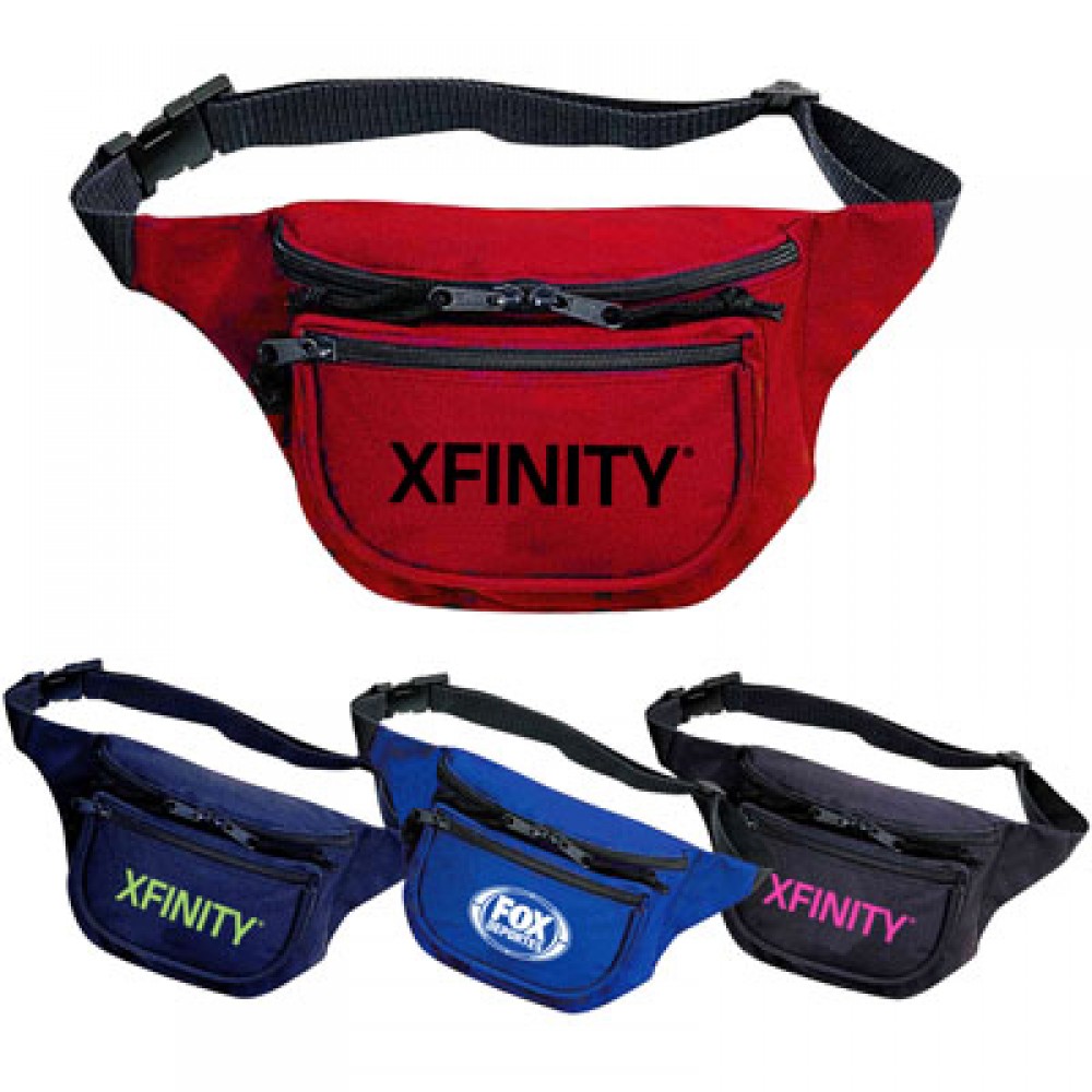 Three Pocket Nylon Fanny Pack with Logo