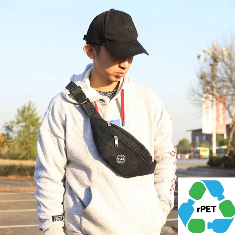 Custom 3 Zipper Waist Bag rPET Recycled 600D Polyester Fanny Pack