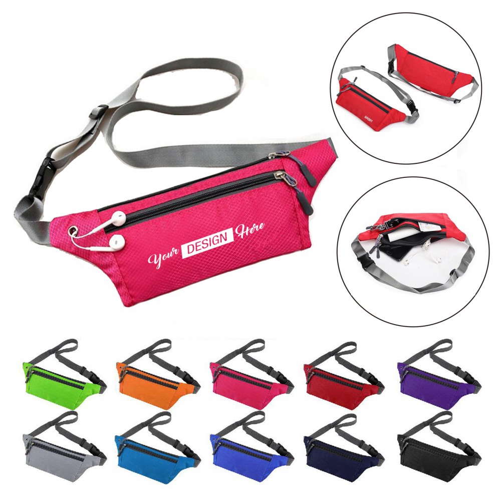 3-Zipper Waterproof Running Belt Fanny Pack with Logo