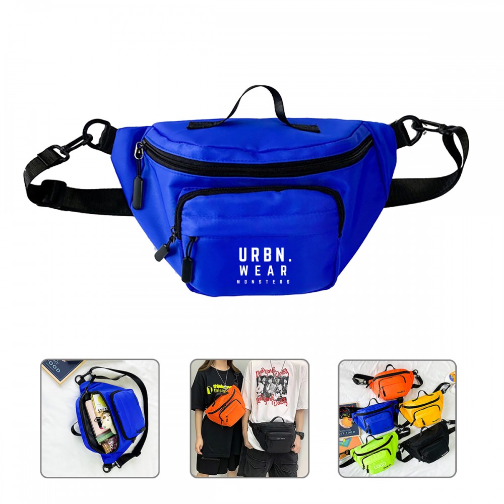 Candy Color Waist Fanny Pack With 4 Zippers with Logo