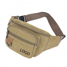 Multi Pocket Stylish Wearable Canvas Waist Bag with Logo