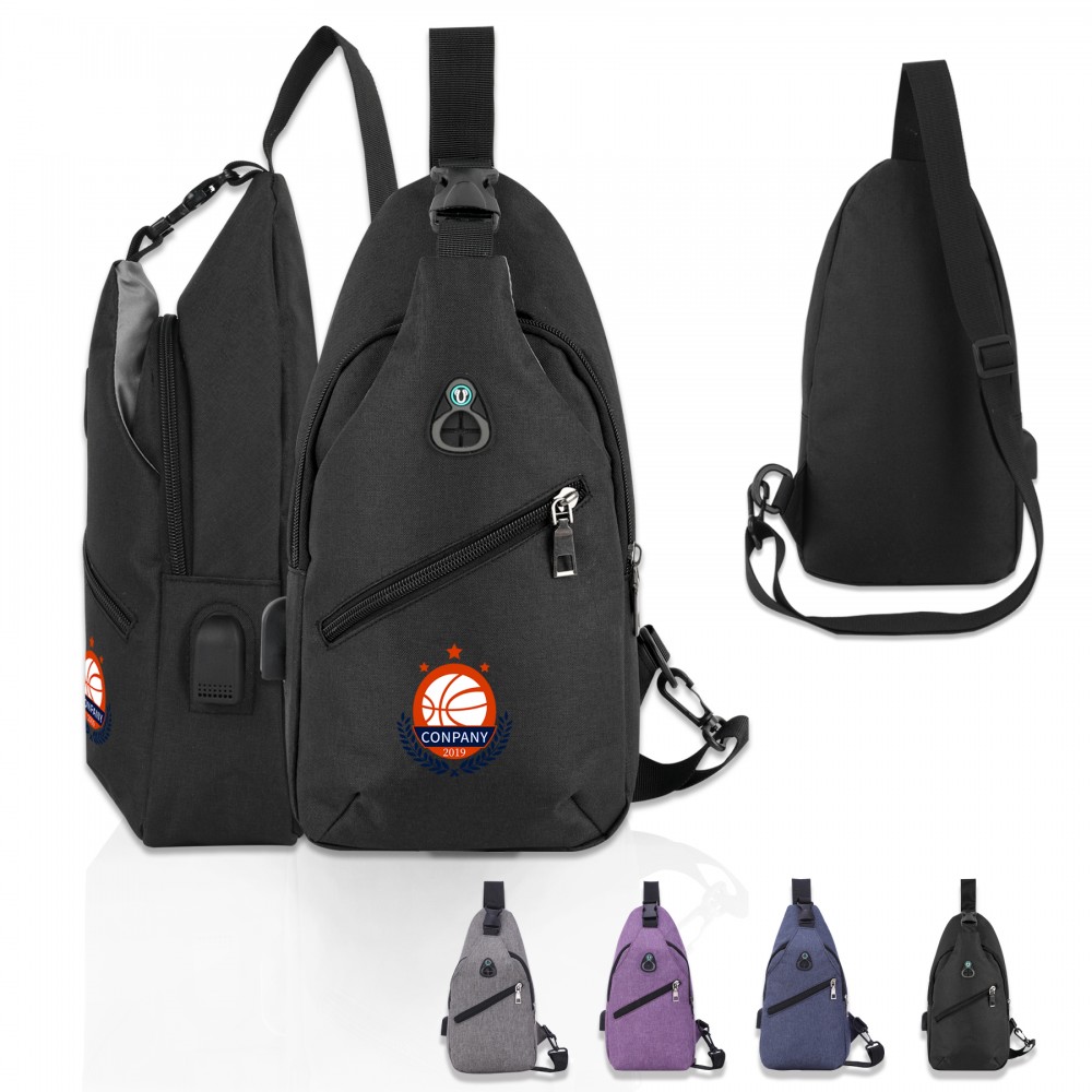 Sports Sling Bag with USB Charging Port Custom Embroidered Sports Sling Bag with USB Charging Port Custom Embroidered