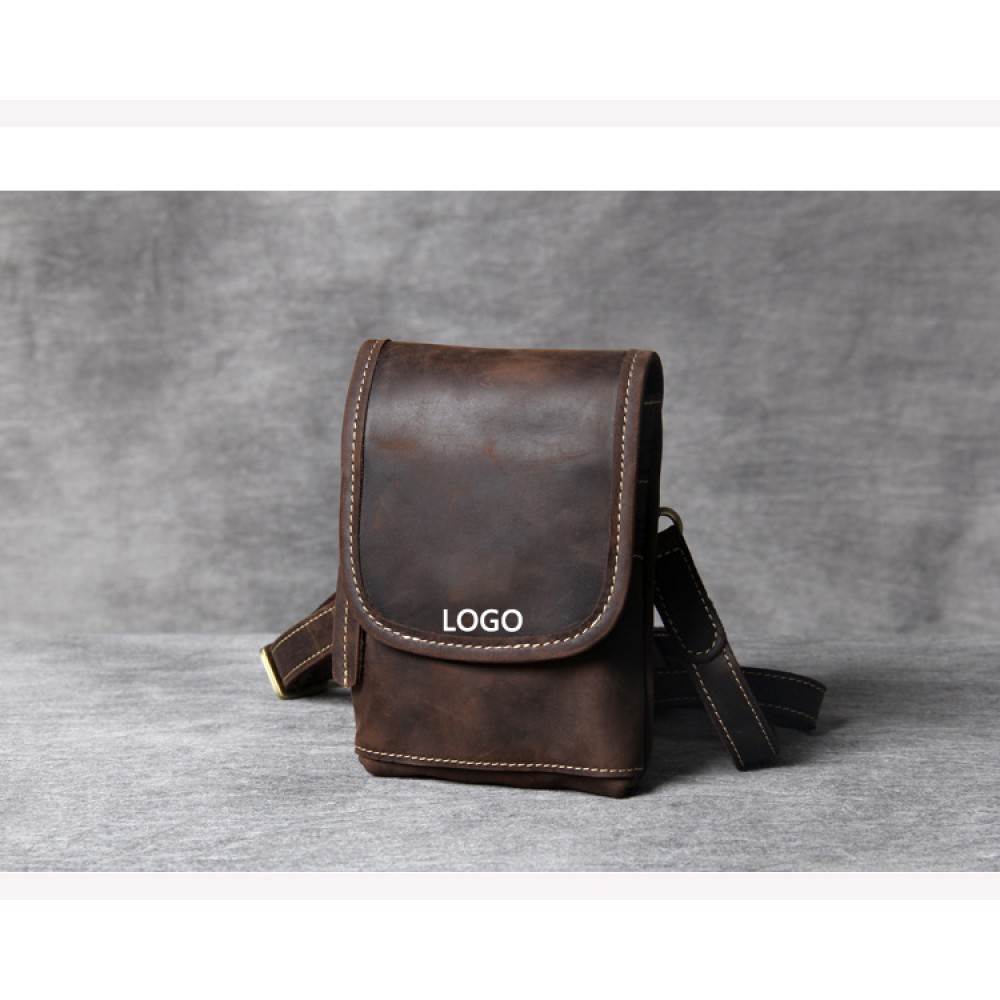 Logo Branded Retro mini crazy horse leather one shoulder cross small bag