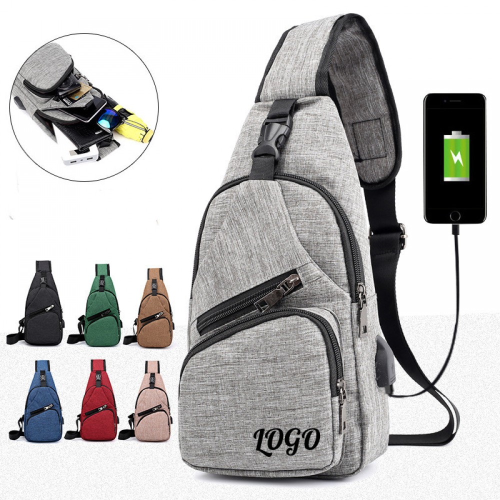 Promotional Sling Bag Shoulder Backpack With USB Charging Port