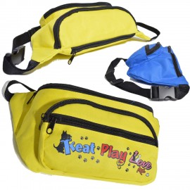 600D Polyester Fanny Pack w/ 4 Zippers 13.4"W X 6"H X 3.75"D with Logo