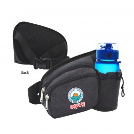 300D polyester 2-Zipper Heather Sport Fanny Pack w/ Bottle Holder with Logo