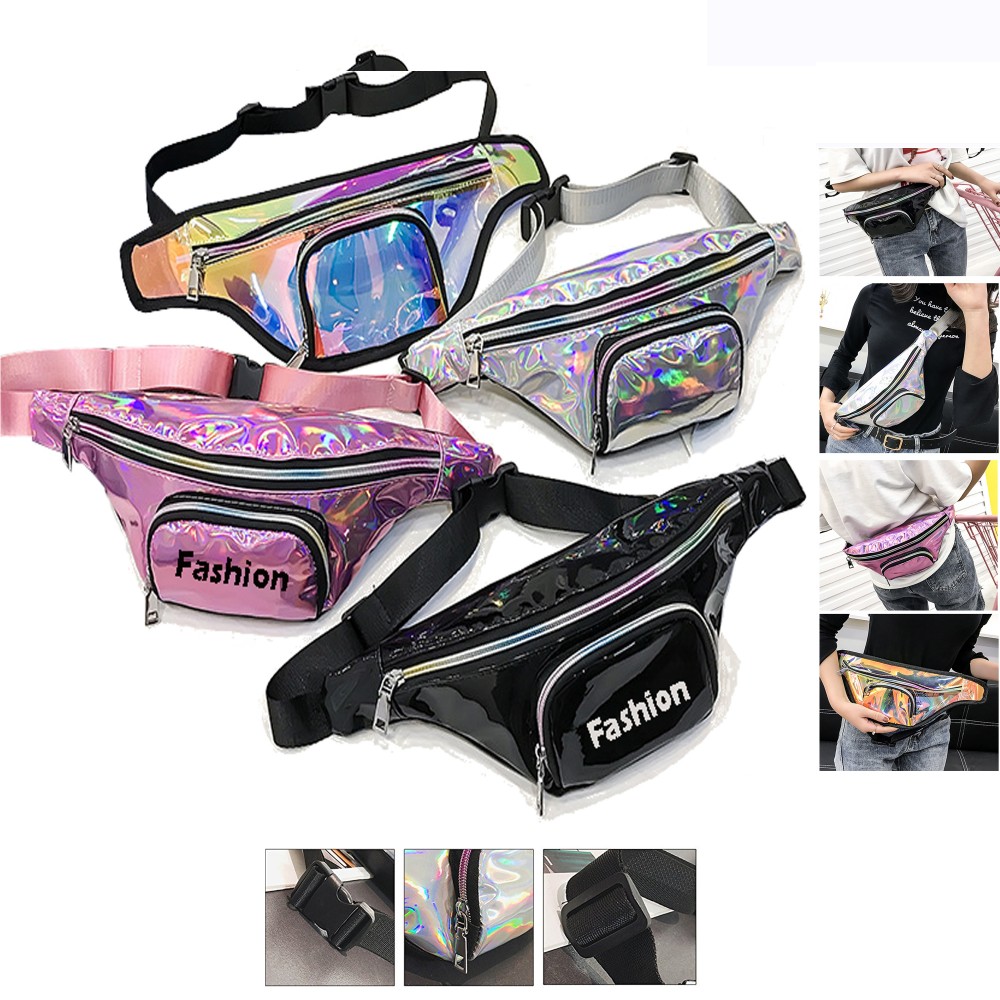 Custom Imprinted Holographic Waist Pack/Fanny Pack With Zipper Custom Imprinted Holographic Waist Pack/Fanny Pack With Zipper