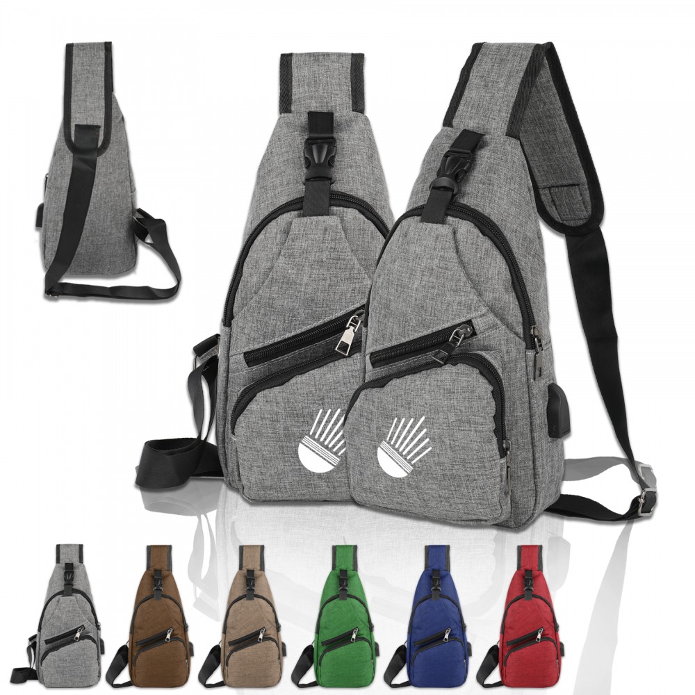 Custom Imprinted Polyester Sling Bag with USB Charging Port Custom Imprinted Polyester Sling Bag with USB Charging Port