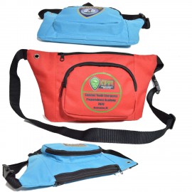 600D Polyester Fanny Pack w/ 3 Zippers 13.4"W X 6.5"H X 2"D with Logo