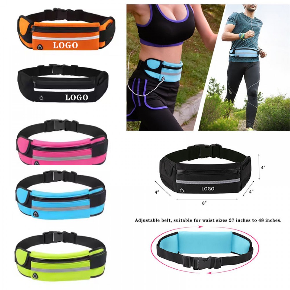 Unisex Polyester Running Belt Fanny Pack Hands-Free Reflective Runner Pouch Waist Bag MOQ100PCS with Logo