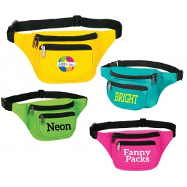 New Neon Color Three Zippered Fanny Pack with Logo  New Neon Color Three Zippered Fanny Pack with Logo