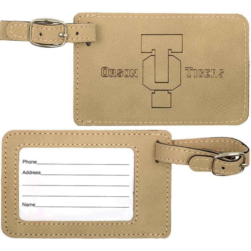 Custom Luggage Tag, Light Brown Faux Leather, 4 1/4" x 2 3/4"