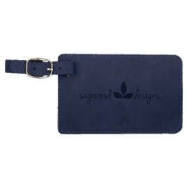 Luggage Tag, Blue Faux Leather, 4 1/4" x 2 3/4" with Logo  Luggage Tag, Blue Faux Leather, 4 1/4" x 2 3/4" with Logo